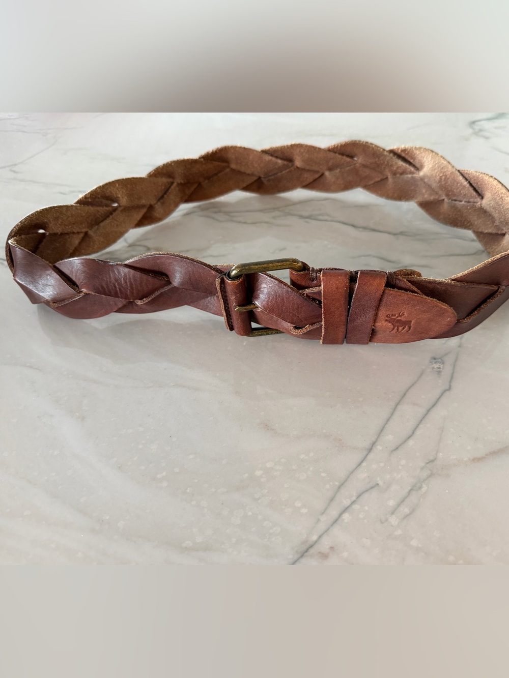 Women’s ABERCROMBIE & FITCH Braided Y2K Leather Belt-Brown-XS/S